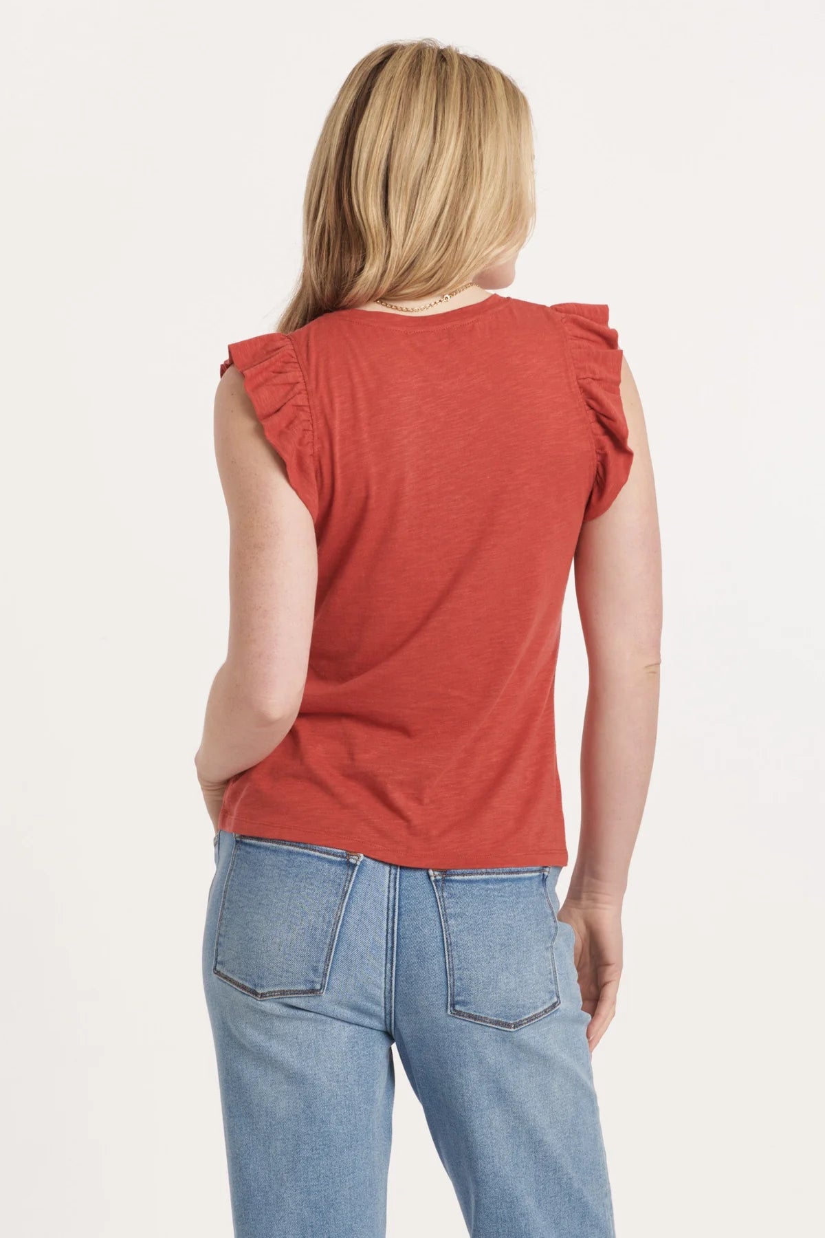 North Ruffle Trimmed Top Pomegranate