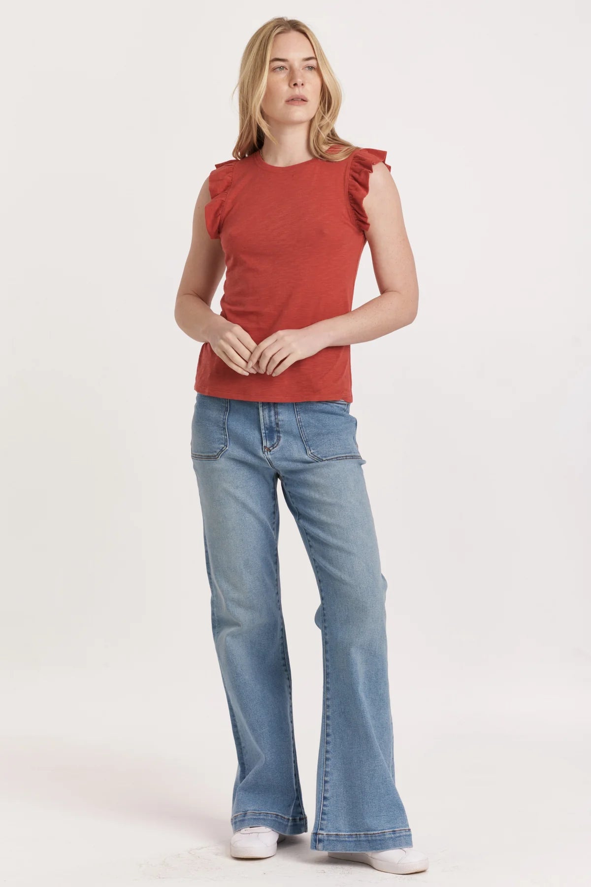 North Ruffle Trimmed Top Pomegranate