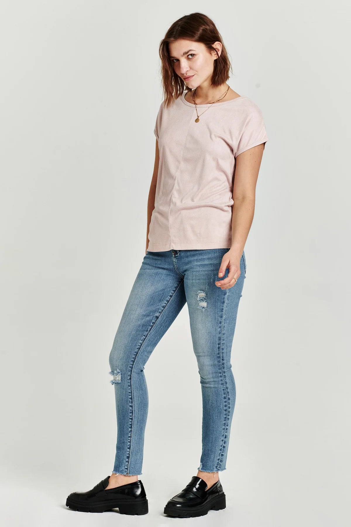 Lacey Suede Dolman Sleeve Smoke Rose