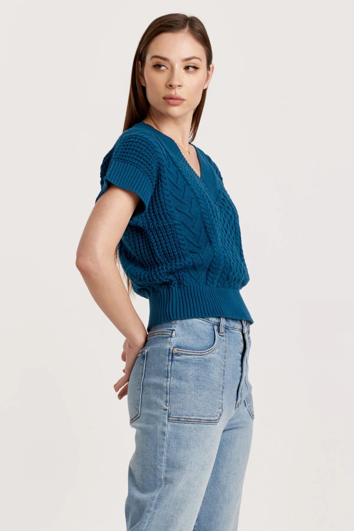 Scout Cable Knit Short Sleeve Sweater Empress Teal