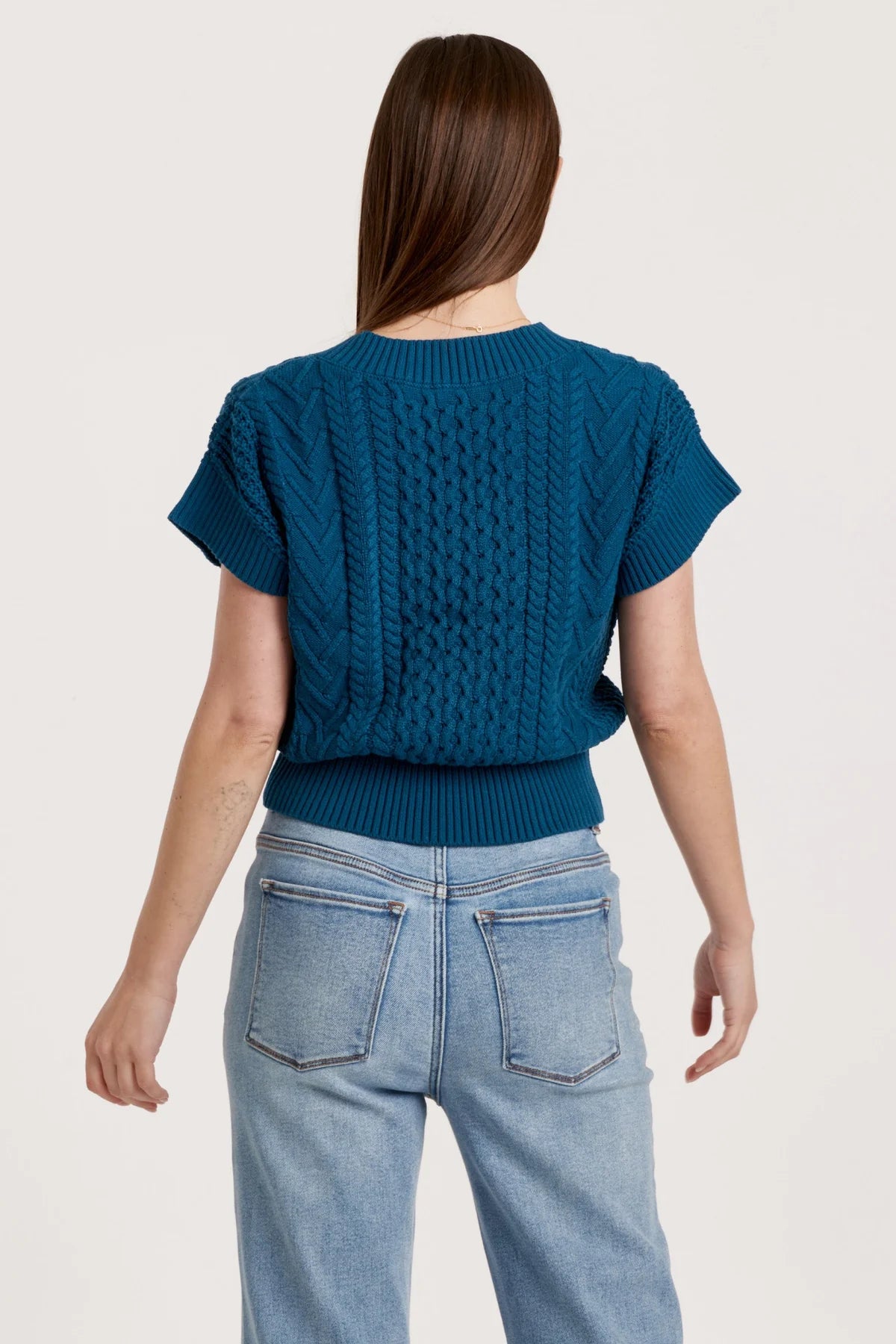 Scout Cable Knit Short Sleeve Sweater Empress Teal