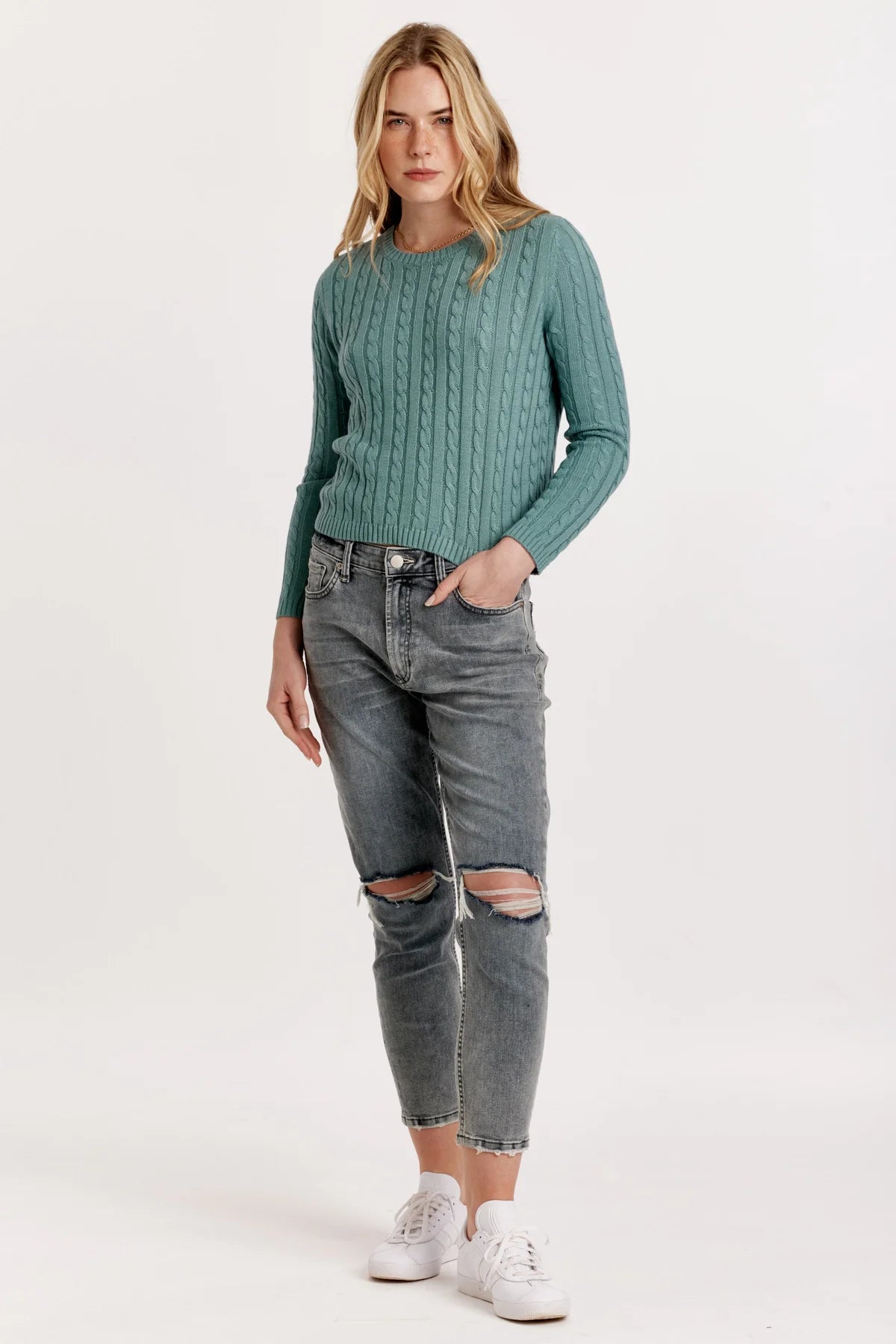 Lupe Cable Knit Sweater Slate Blue