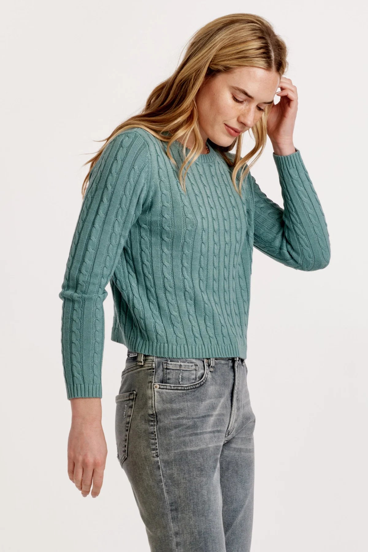 Lupe Cable Knit Sweater Slate Blue