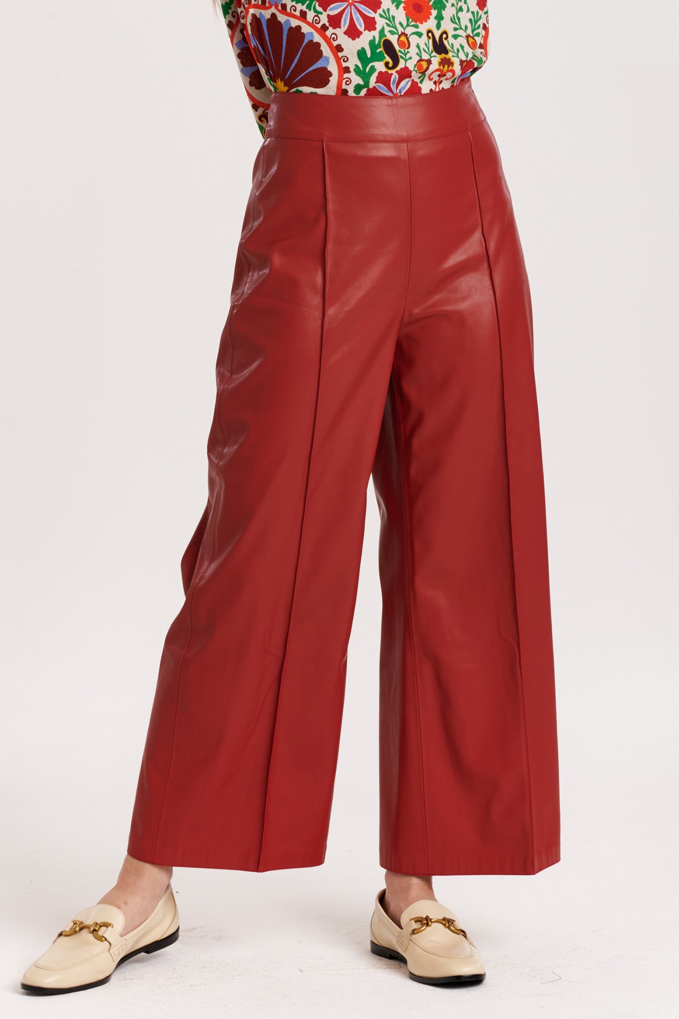 Sparkle Wide-Leg Cropped Vegan Leather Pants