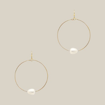 Wyatt Hoop Earrings w/Pearl Accent Gold or Silver