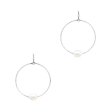 Wyatt Hoop Earrings w/Pearl Accent Gold or Silver