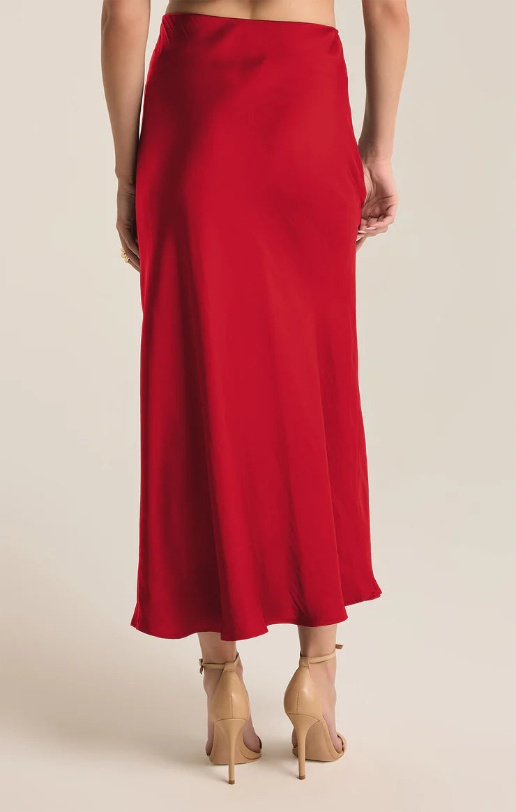 Europa Luxe Sheen Midi Skirt Haute Red