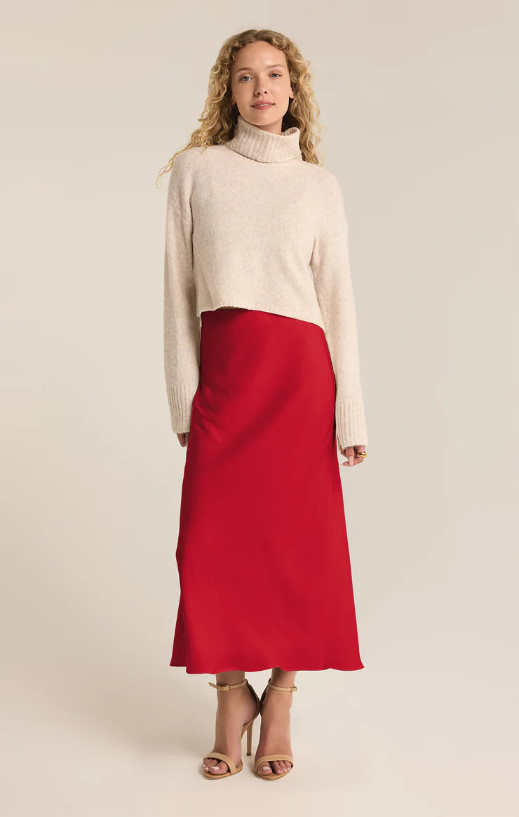 Europa Luxe Sheen Midi Skirt Haute Red