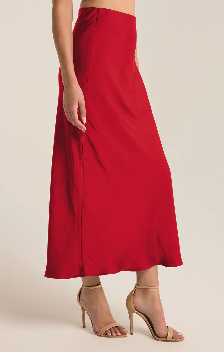 Europa Luxe Sheen Midi Skirt Haute Red