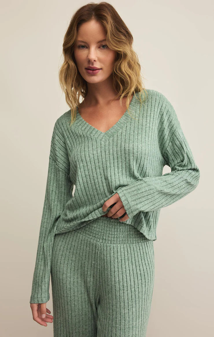 Valentina Rib Long Sleeve Top Botanical Green