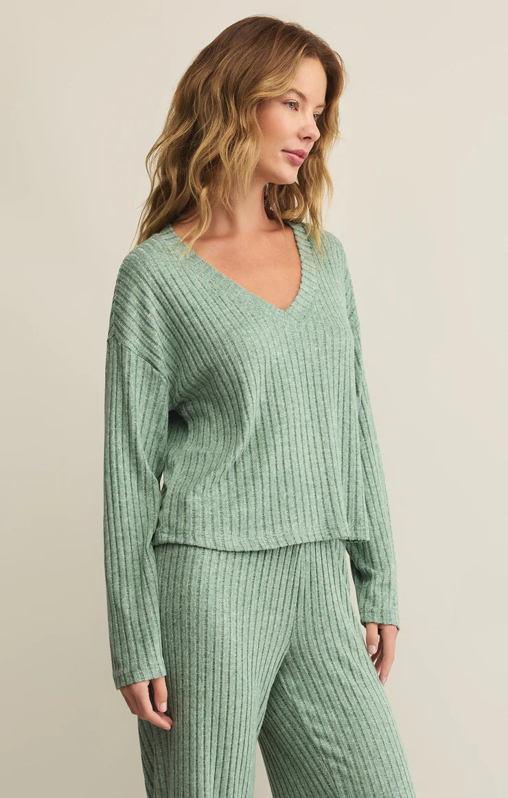 Valentina Rib Long Sleeve Top Botanical Green