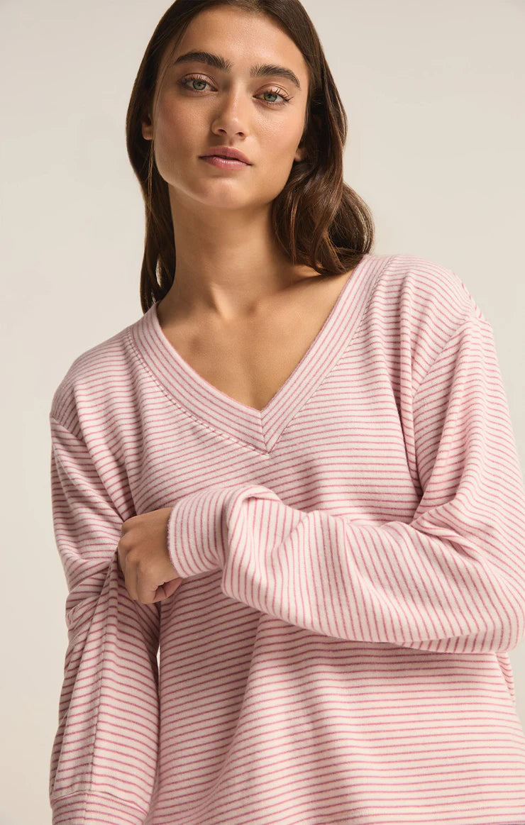 Sale Stay Cozy Stripe Long Sleeve Top Lilac Punch