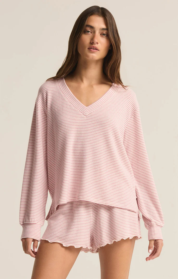 Sale Stay Cozy Stripe Long Sleeve Top Lilac Punch