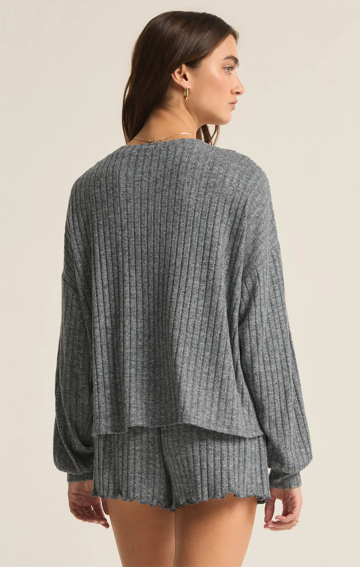 Daydream Rib Long Sleeve Top Charcoal Heather