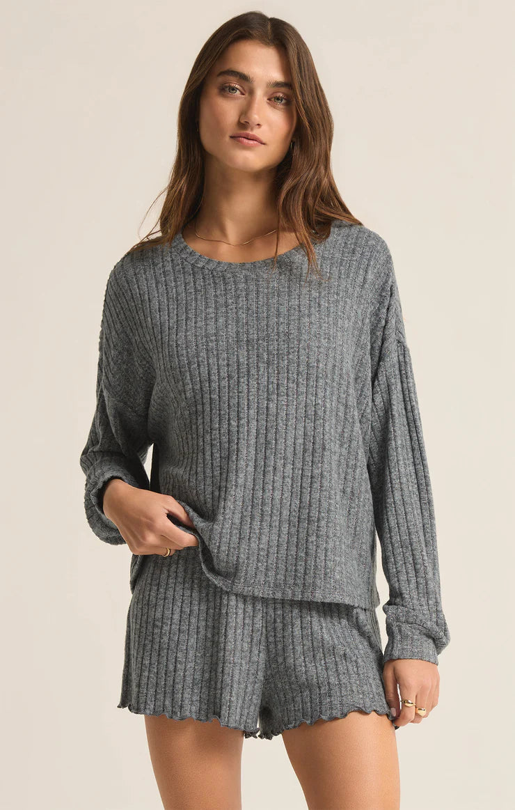 Daydream Rib Long Sleeve Top Charcoal Heather