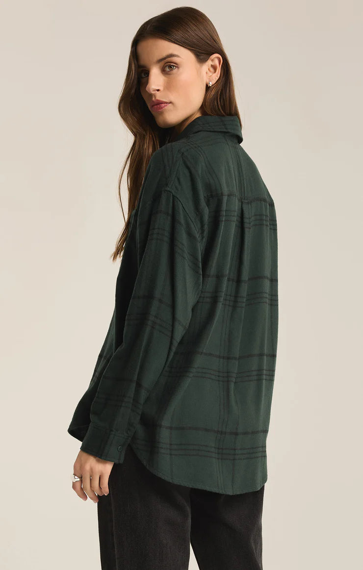 River Plaid Button Up Cypress Green