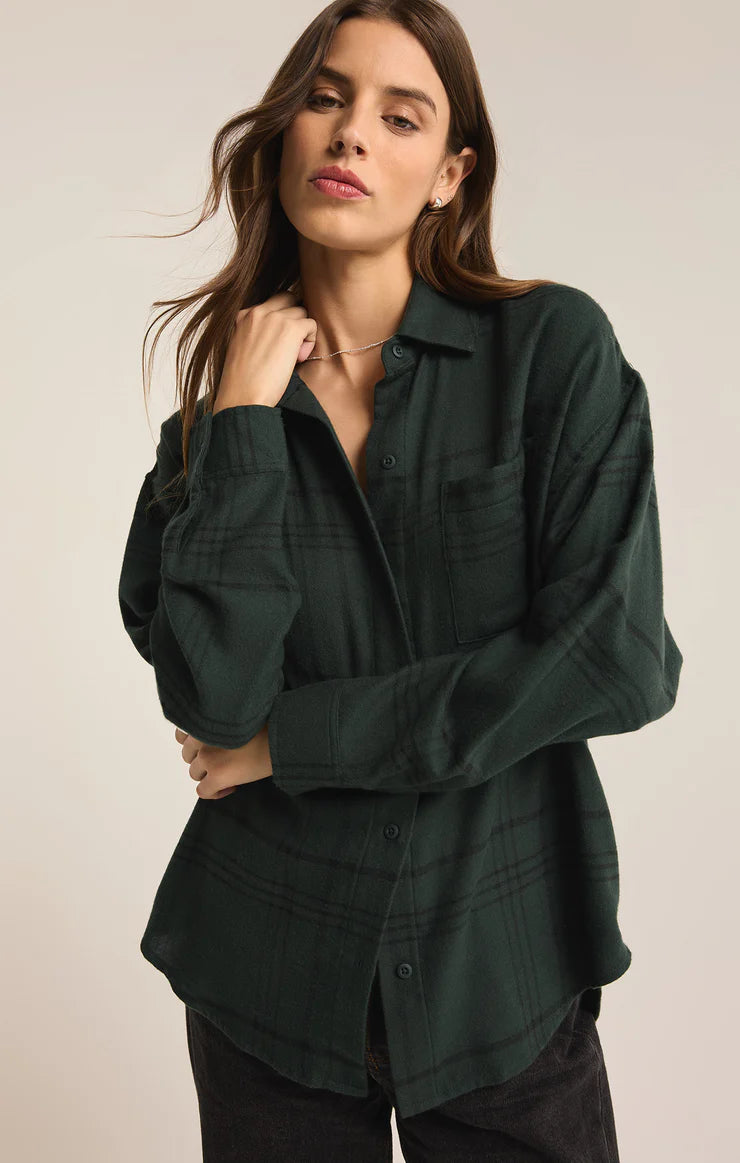 River Plaid Button Up Cypress Green