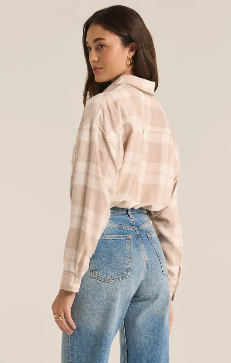 River Plaid Button Up Putty