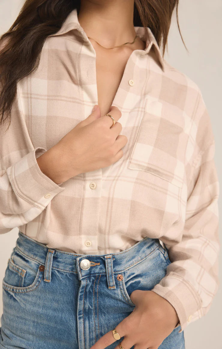 River Plaid Button Up Putty