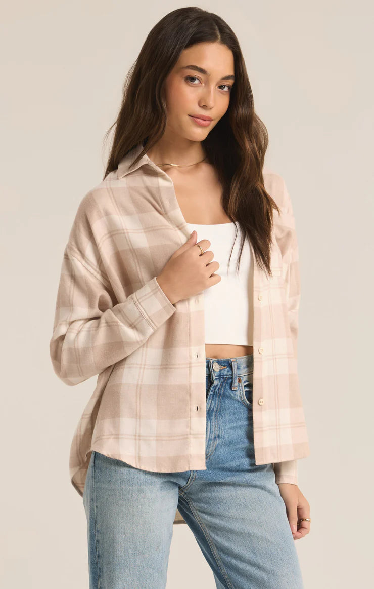 River Plaid Button Up Putty