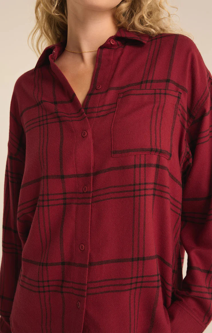 River Plaid Button Up Red Dahlia