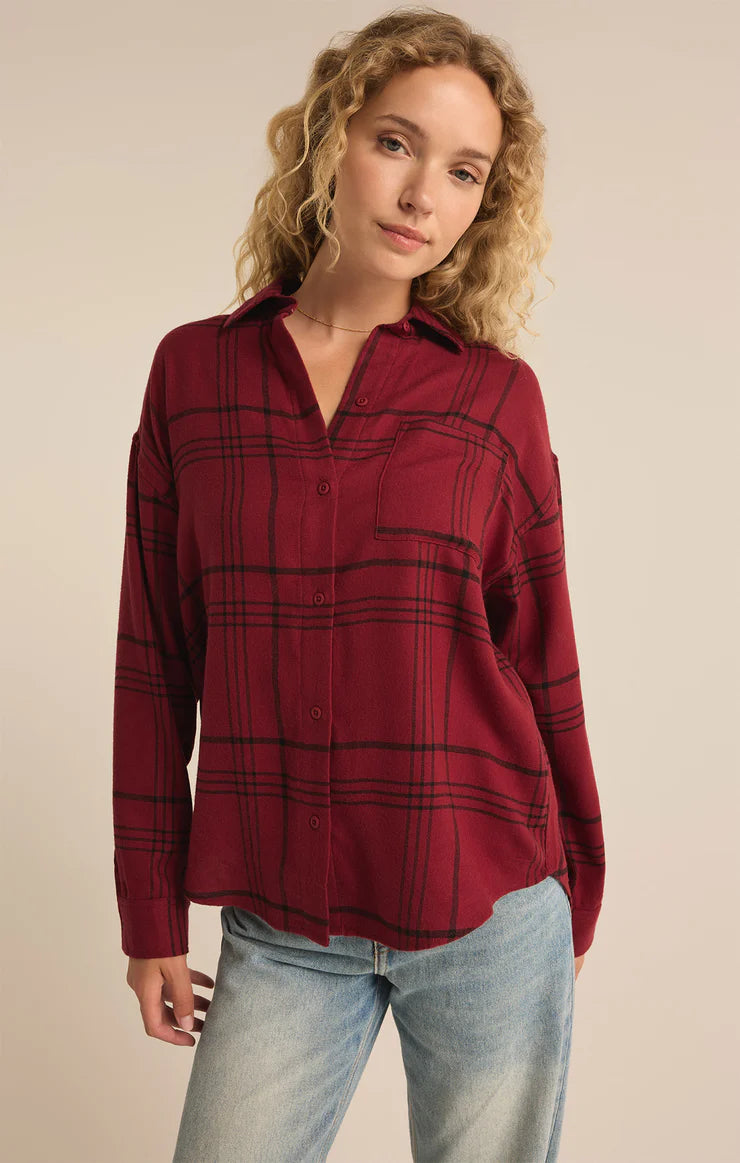 River Plaid Button Up Red Dahlia