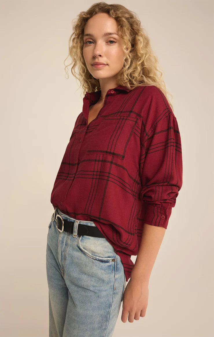 River Plaid Button Up Red Dahlia