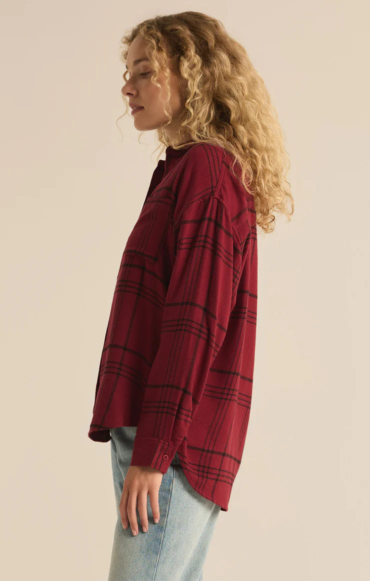 River Plaid Button Up Red Dahlia