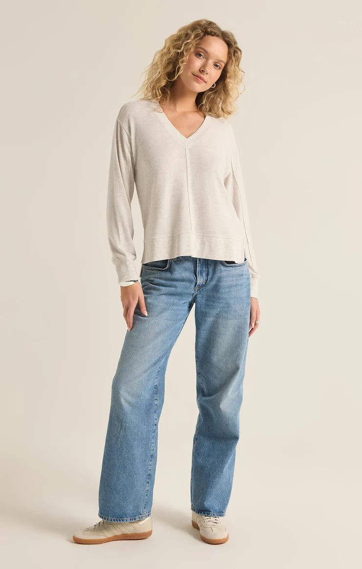 Wilder Cloud V-Neck Long Sleeve Top Light Oatmeal