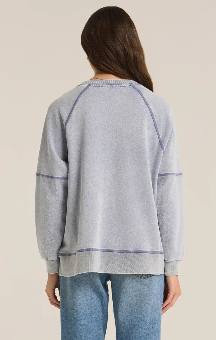 Easy V Knit Denim Sweatshirt Washed Indigo