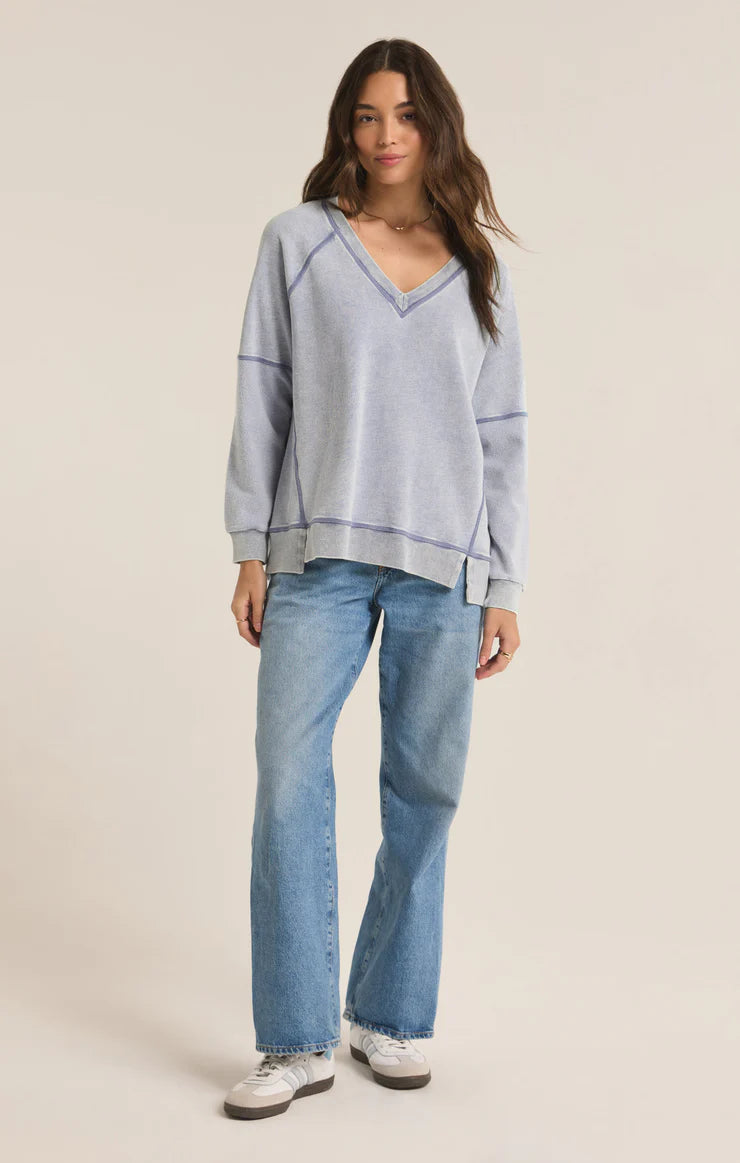 Easy V Knit Denim Sweatshirt Washed Indigo