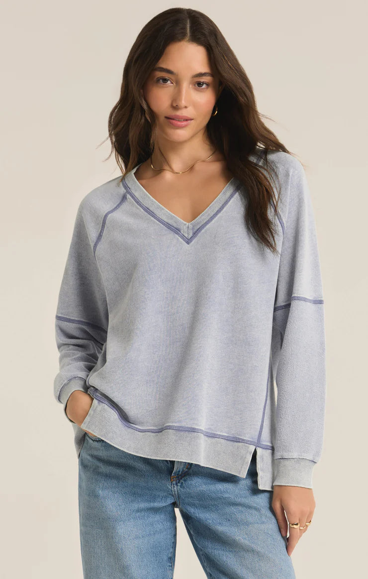 Easy V Knit Denim Sweatshirt Washed Indigo