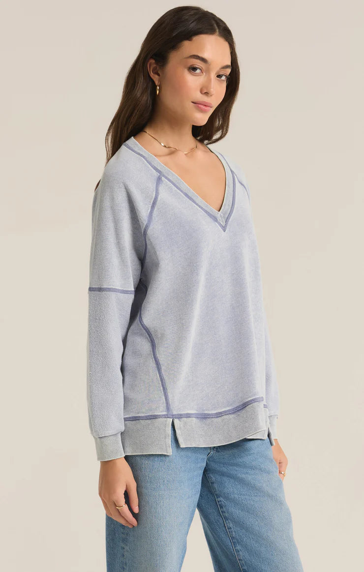 Easy V Knit Denim Sweatshirt Washed Indigo