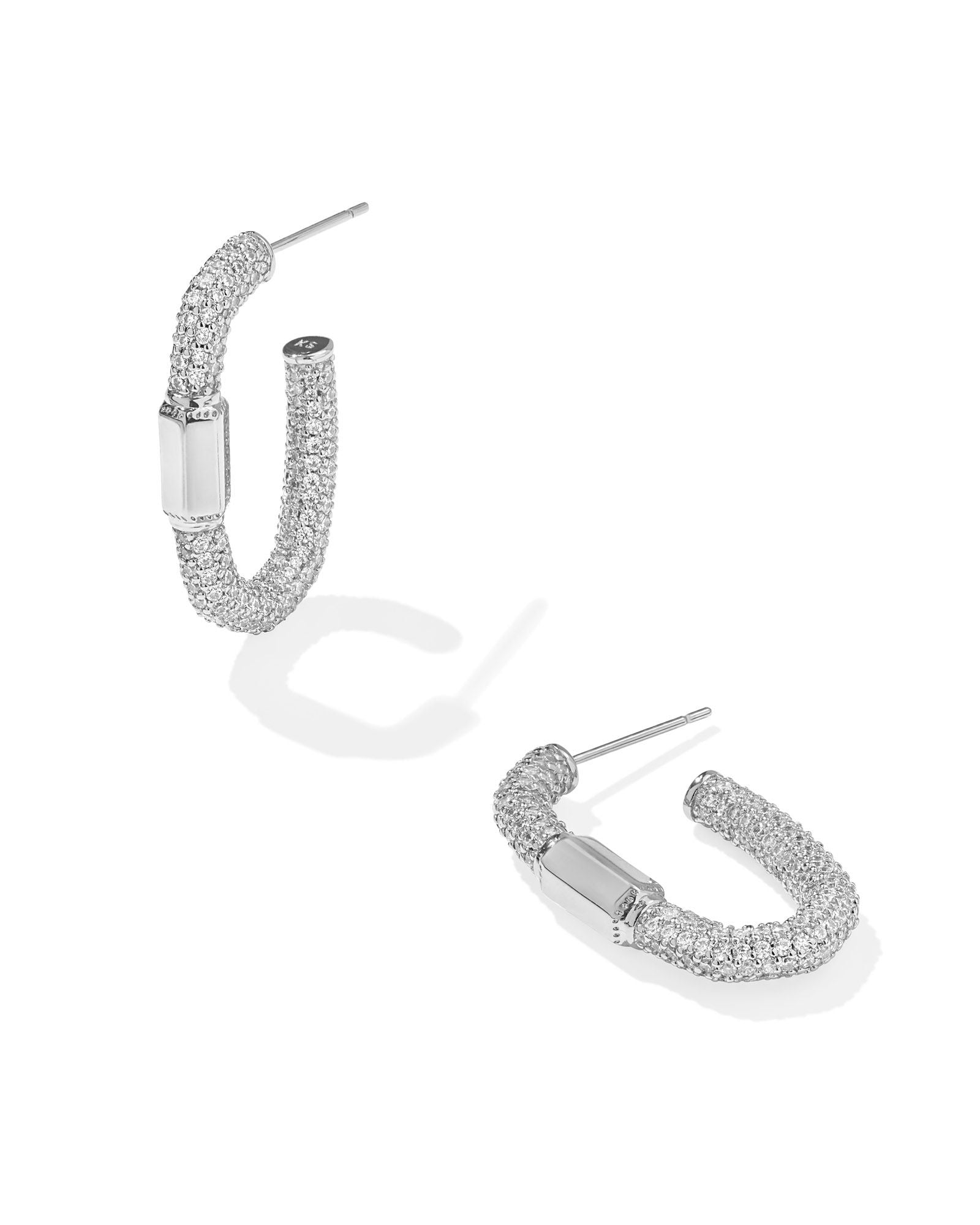 Emery Silver Hoop Earrings White Crystal