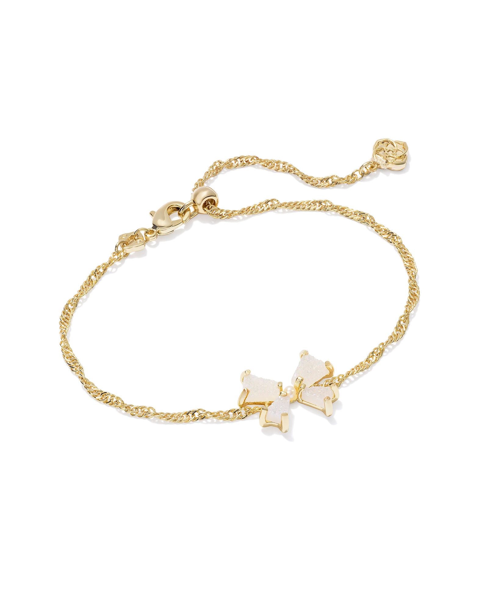 Blair Gold Bow Small Delicate Chain Iridescent Drusy