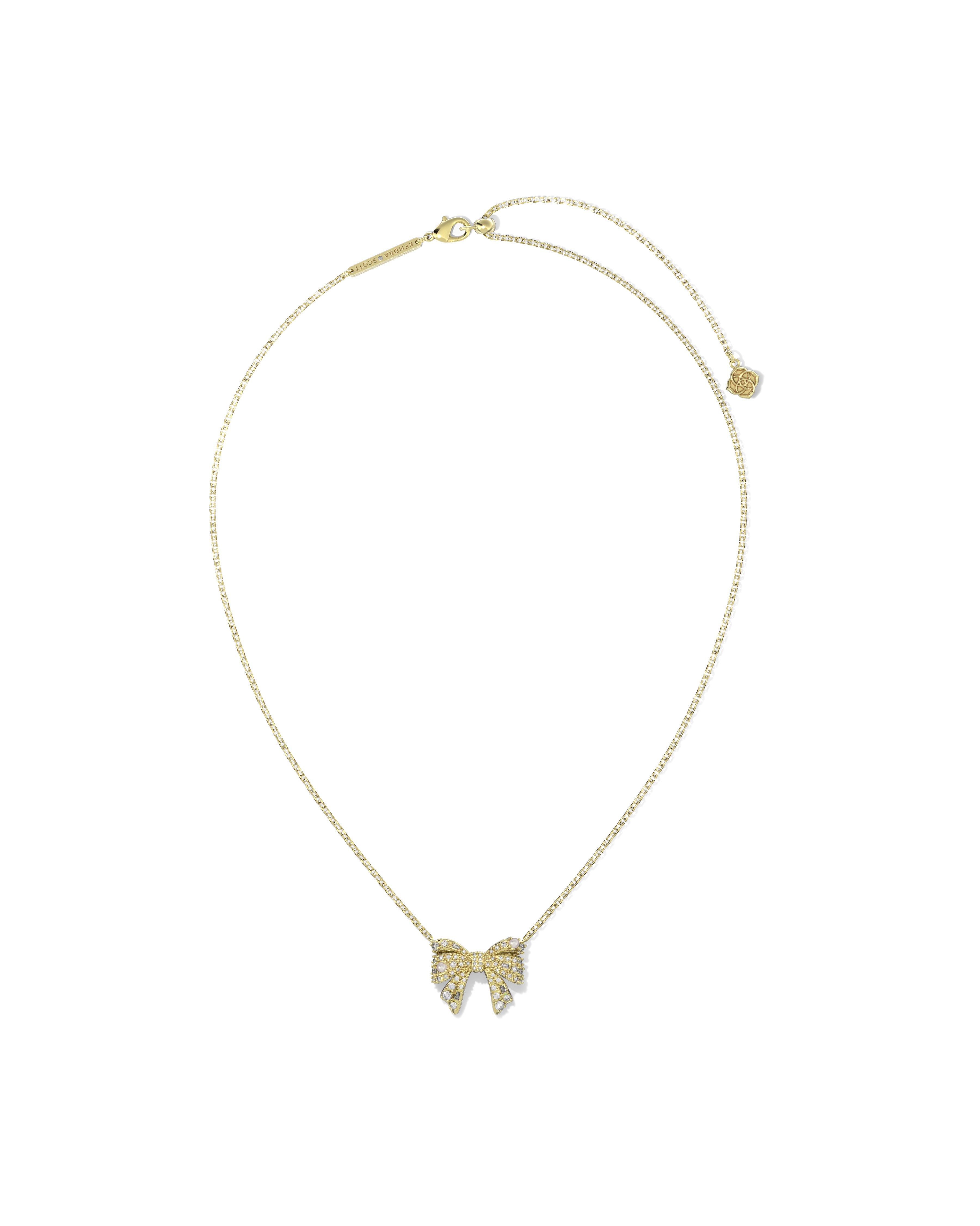 Krista Gold Bow Short Pendant Necklace White Mix