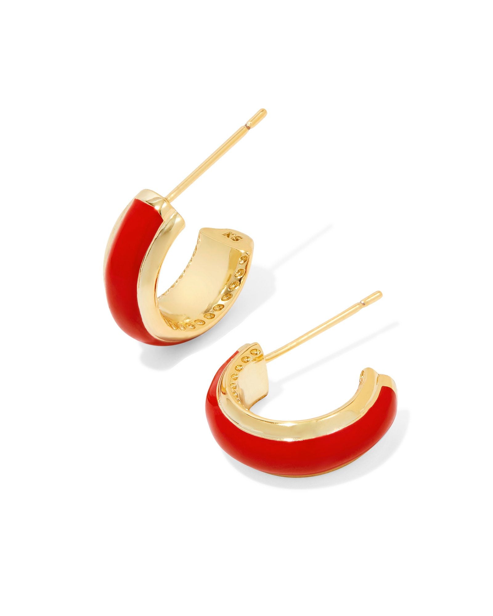 Ainsley Huggie Earring Gold Red Enamel