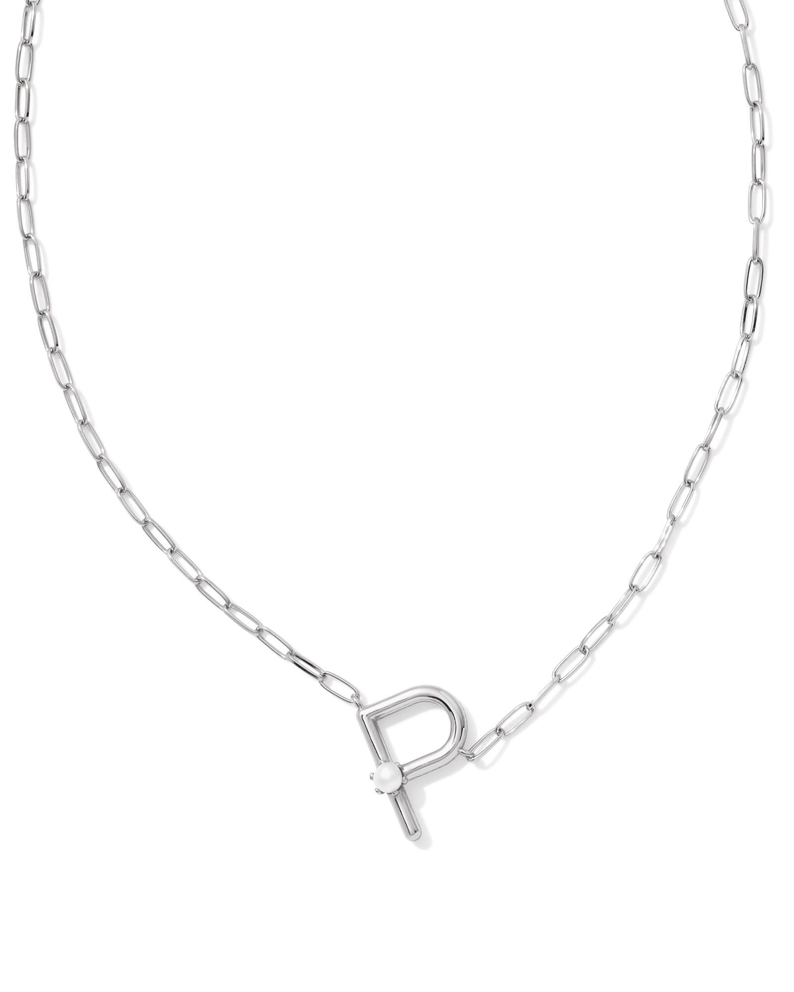 Pearl Letter P Pendant Necklace Silver White Pearl