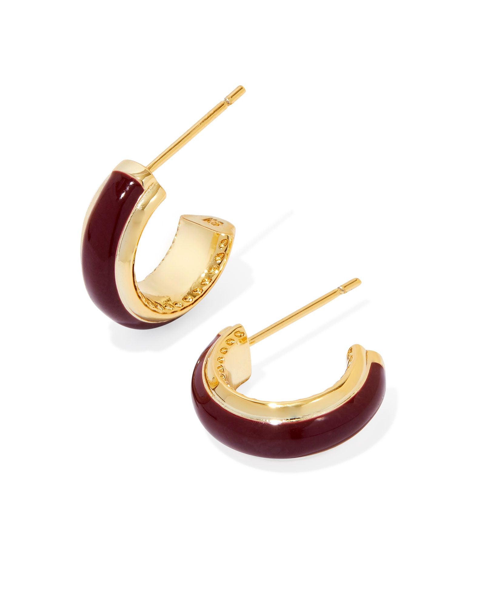 Ainsley Huggie Earring Gold Burgundy Enamel