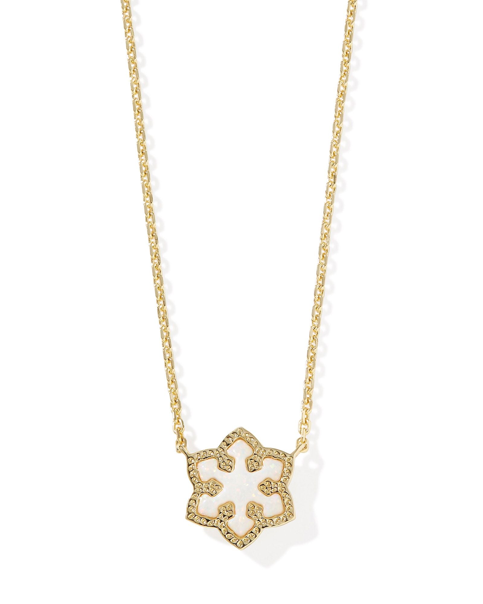 Snowflake Gold Short Pendant Necklace White Kyocera Opal