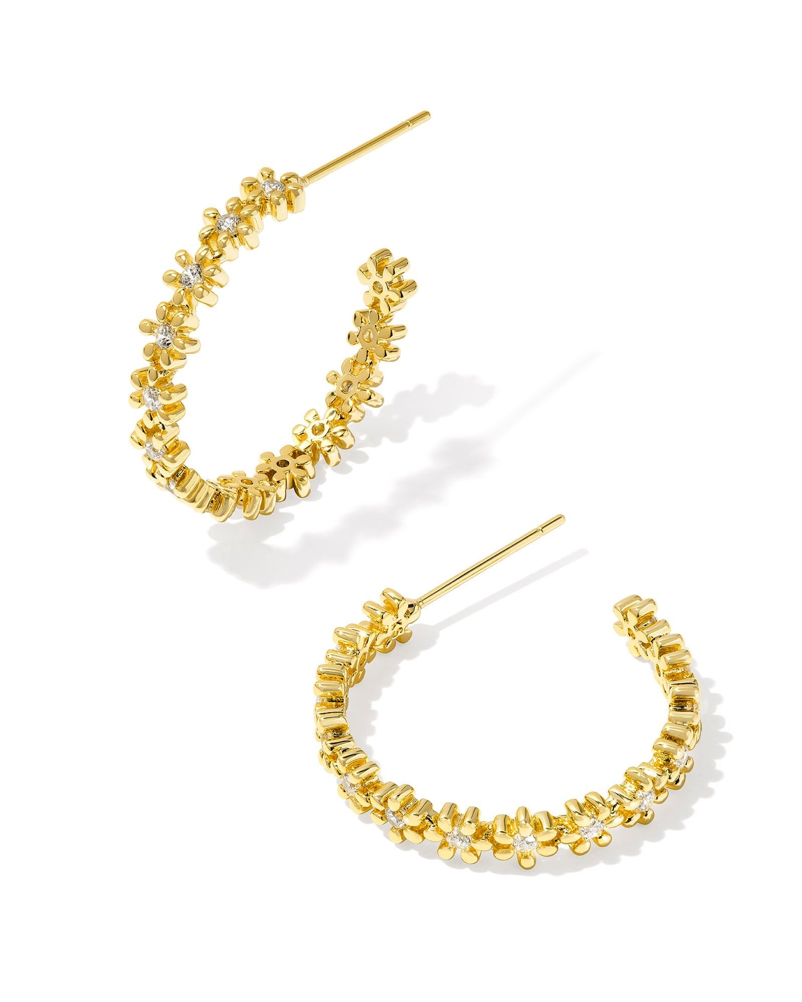 Nydia Gold Hoop Earrings White Crystals