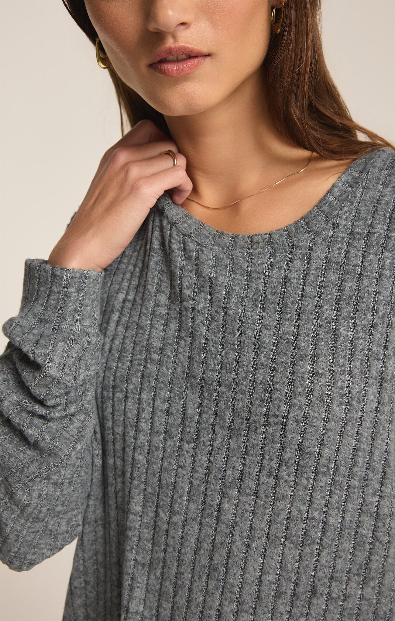 Daydream Rib Long Sleeve Top Charcoal Heather