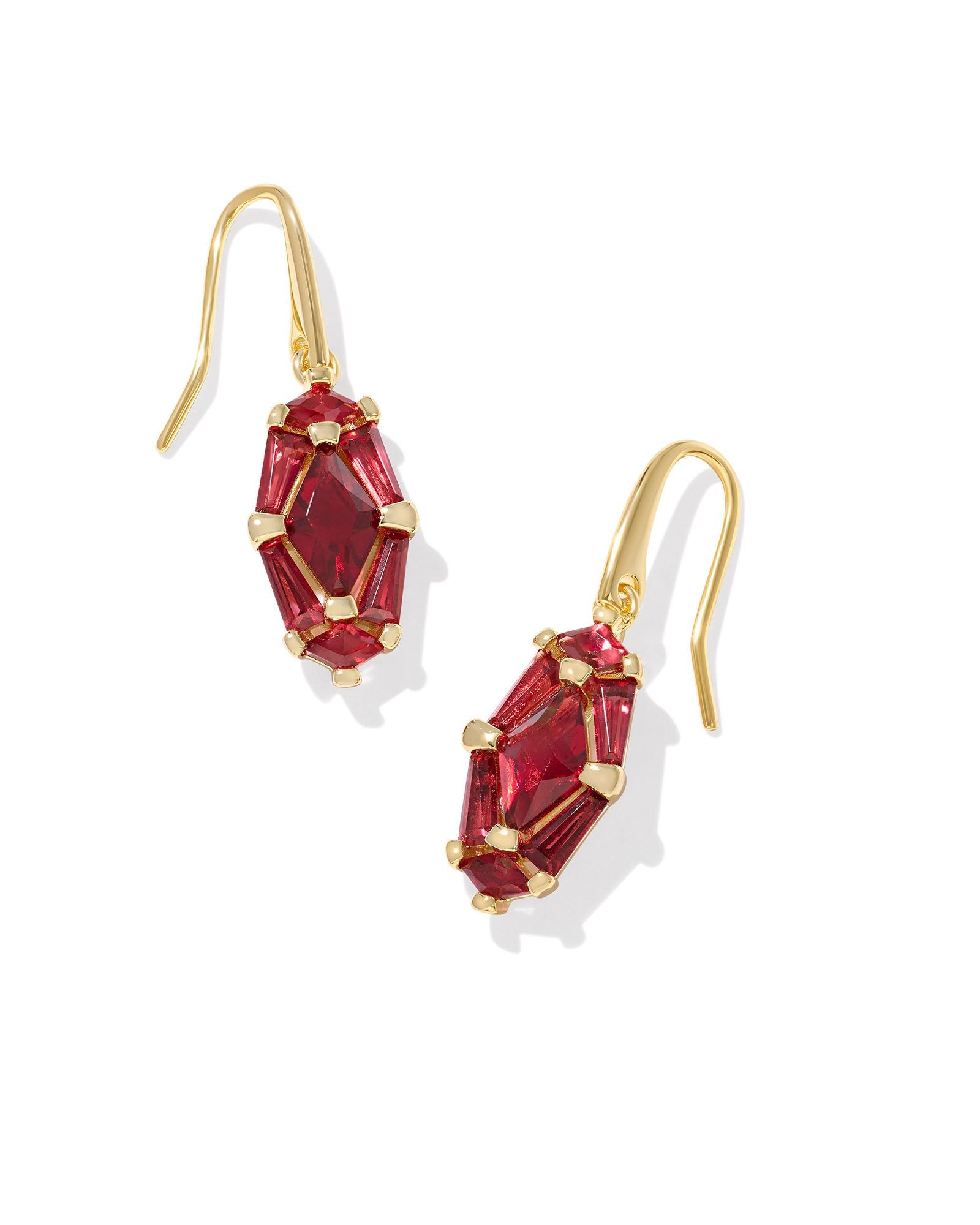 Lindy Rae Lee Gold Drop Earrings Red Crystal