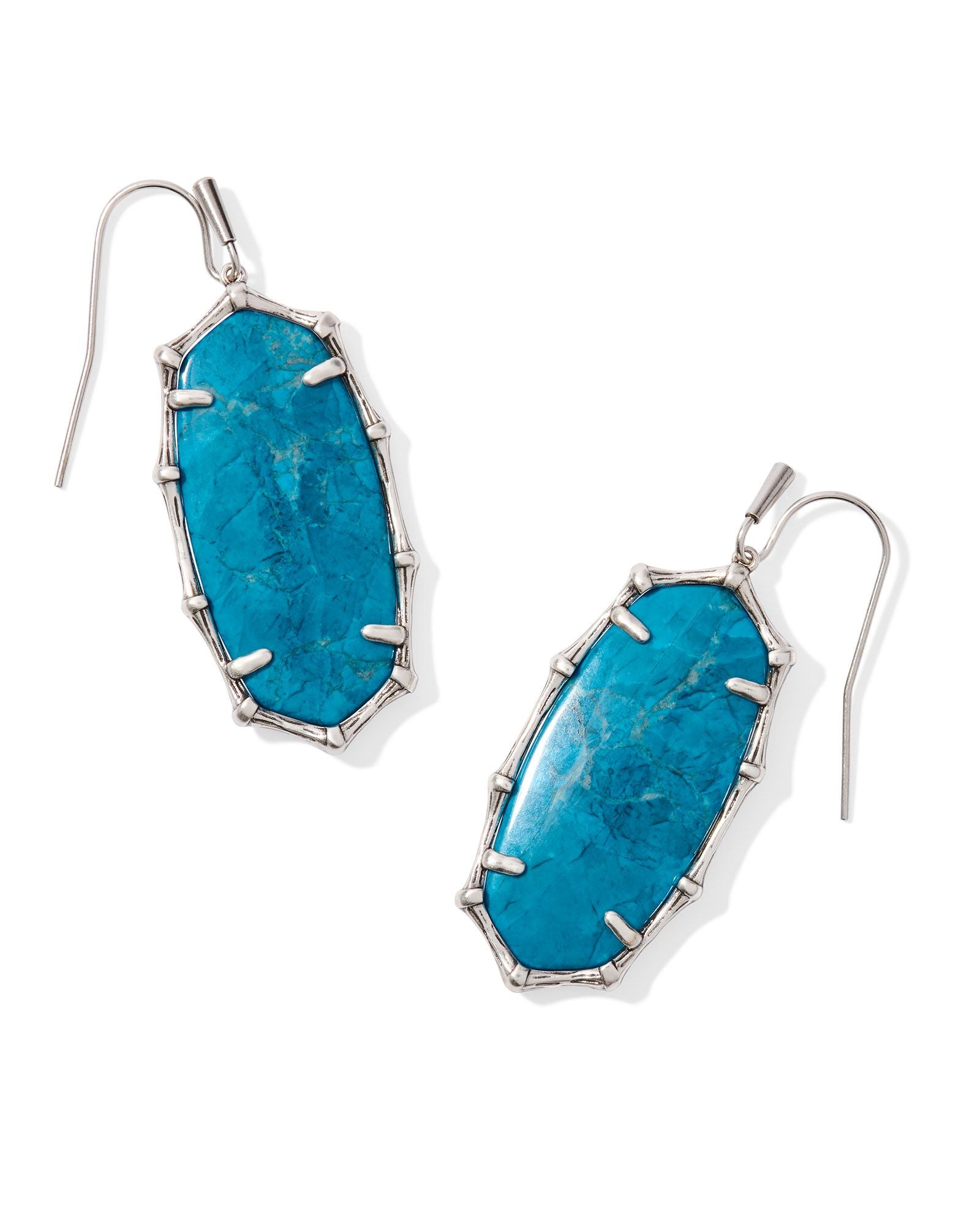 Elle Vintage Silver Bamboo Frame Drop Earrings Indigo Magnesite