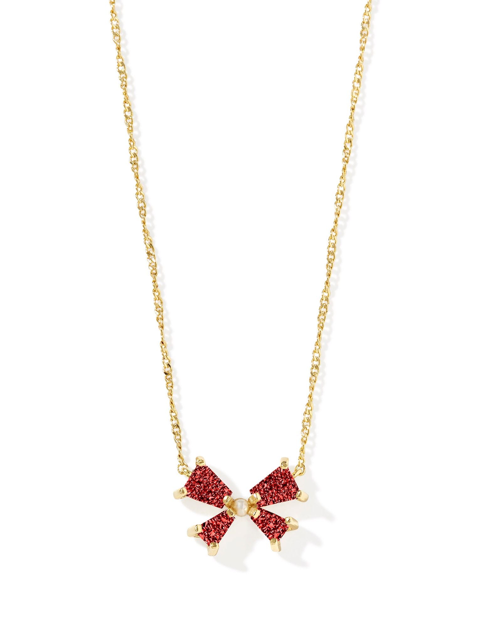 Blair Gold Bow Small Short Pendant Necklace Red Drusy