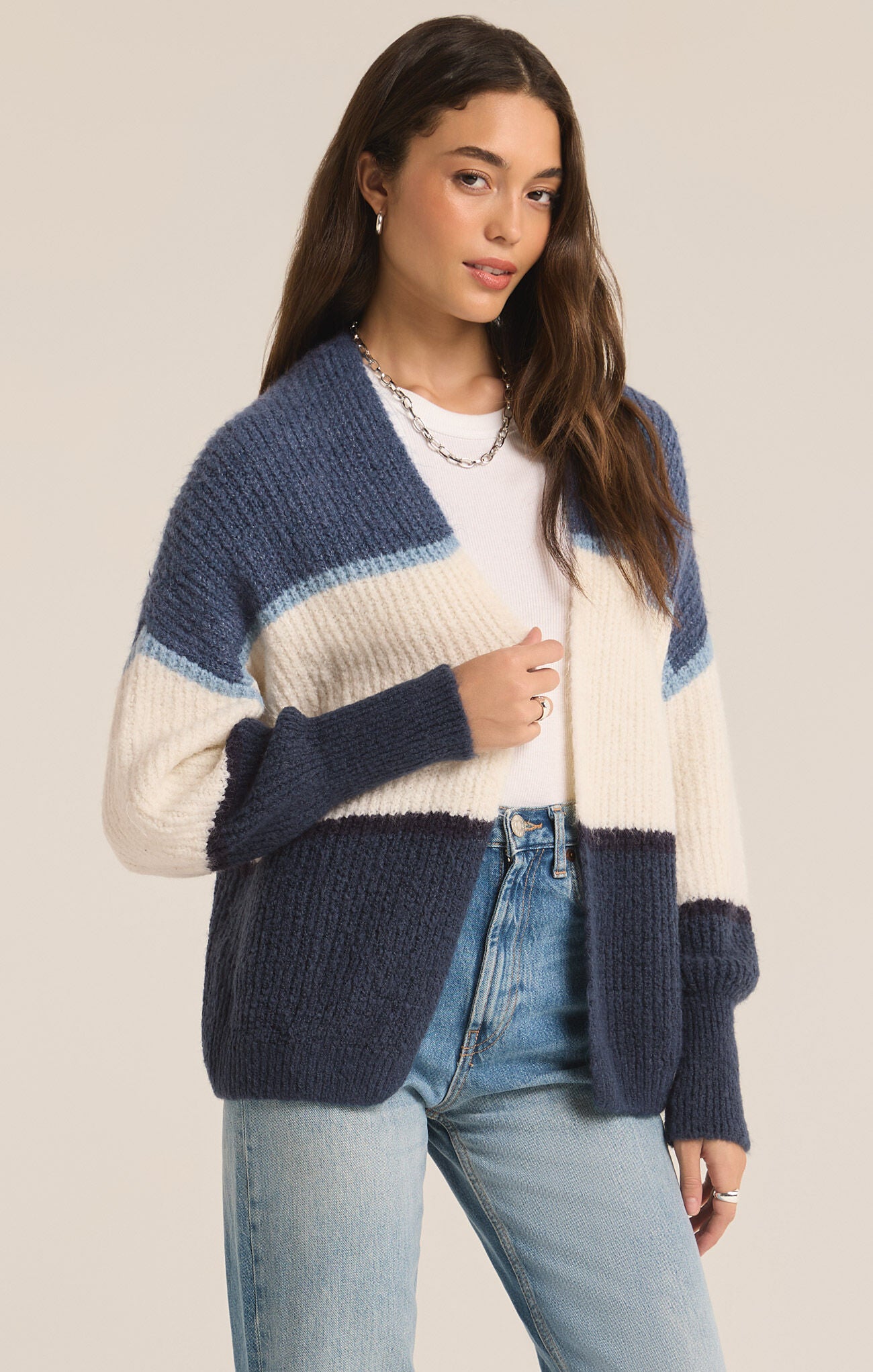 Jones Stripe Cardigan True Navy