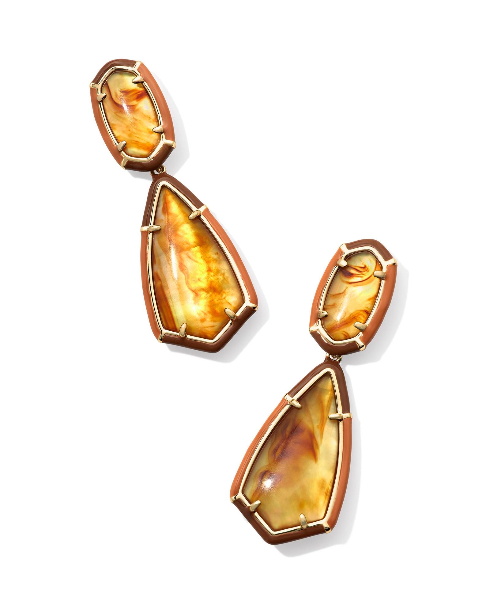 Camry Enamel Frame Statement Earring Gold Marbled Amber Illusion