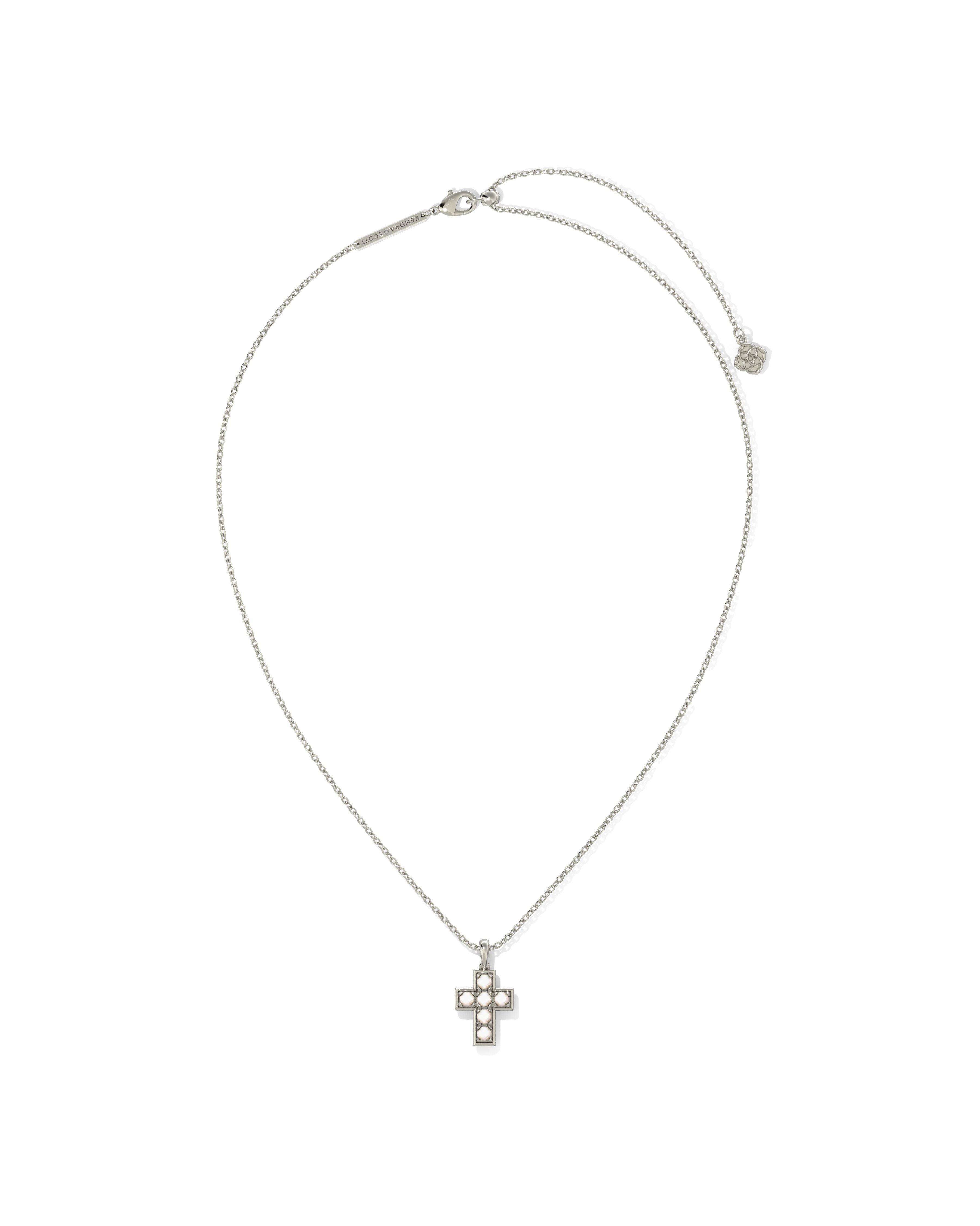 Pearl Silver Cross Short Pendant Necklace White Pearl