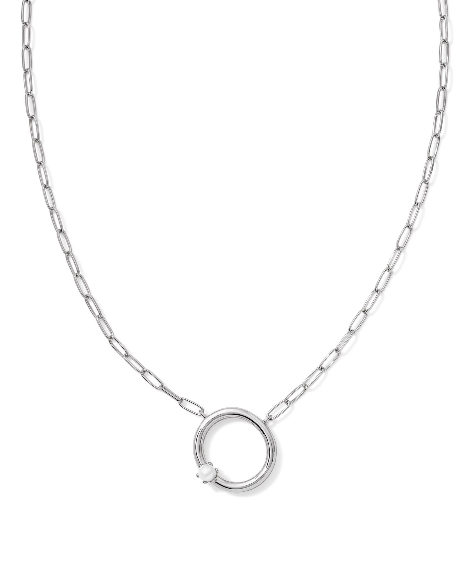 Pearl Letter O Pendant Necklace Silver White Pearl