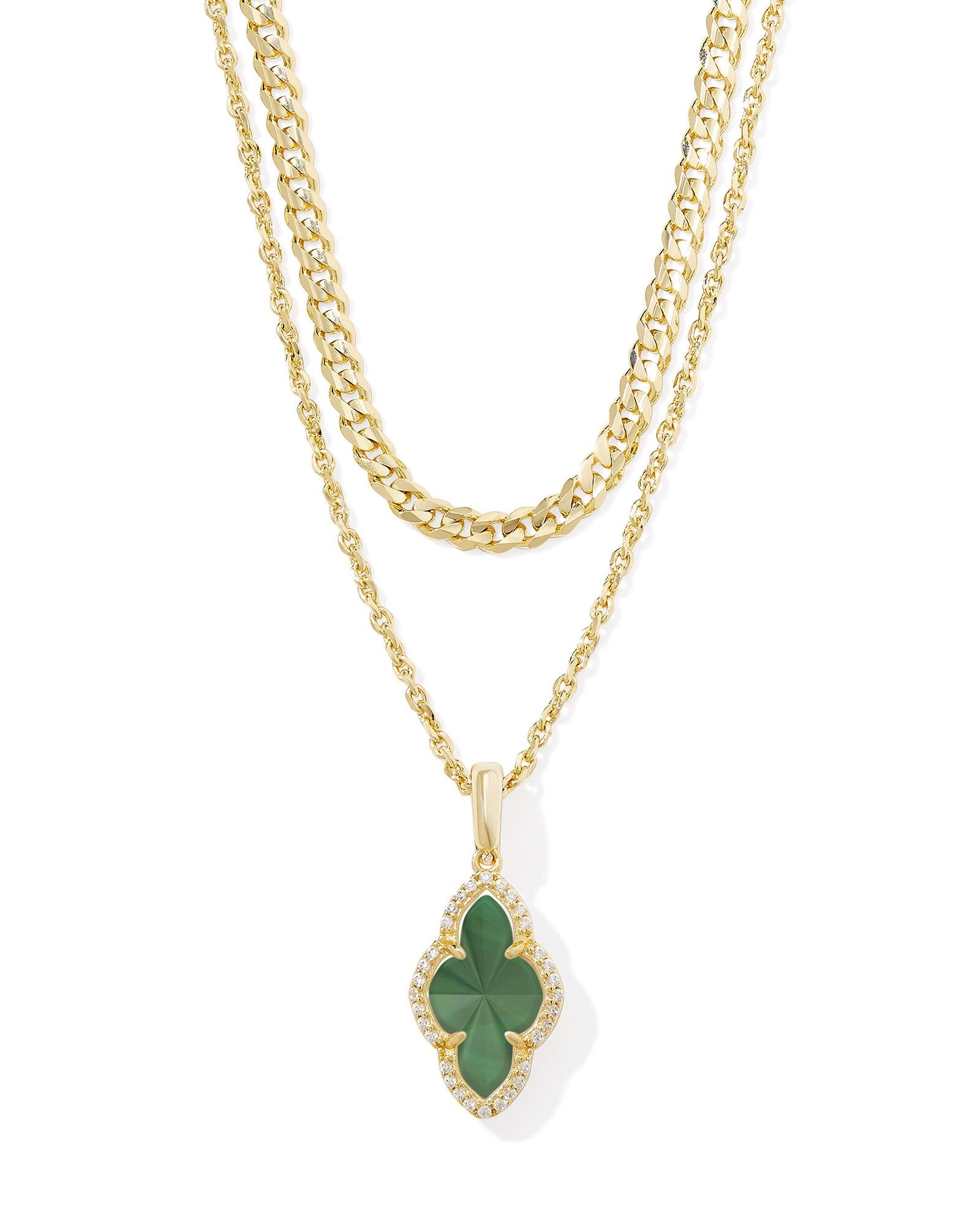 Abbie Gold Pave Frame Multi Strand Necklace Green Illusion